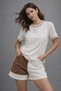 Women's Ecru Knitwear Collar Basic Short Sleeve T-Shirt - 2