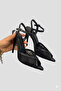 Women's Mesh Embroidered Lace Thin Heeled Pointed Toe Thin Pointed Toe Shoes Black - 5