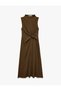 Bürümcük Fabric Slim Fit High Neck Sleeveless Checkered Midi Dress with Knot Detail - 3