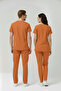 Orange Ocher Lycra Scrubs Doctor Nurse Uniform Bat Sleeve Set Unisex - 2