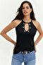 Women's Eyelet Collar Detail Sleeveless Blouse