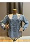 Women's Middle Age and Above Round Neck Viscose Orchid Stone Mother Combed Cotton Blouse