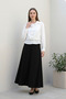 Elastic Waist Flared Imported Crepe Black Skirt - 2