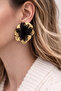 Black Tulle Flower Detailed Gold Color Statement Earrings - 2