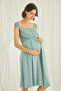 Women'S, Viscose, Square Collar, Light Green, Lace Maternity Nightgown Set - 4