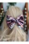 Luxury Design Shiny Sequin Sequined Automatic Clip-On Velvet Bow Hair Clip Pink Silver Gray - 4