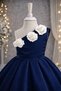 Special Design Rosalia Model Navy Blue Color Sleeveless Rose Accessory Detailed Girls' Evening Dress - 2