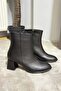 Women's Marta Black Thick Heeled Egg Toe Zippered Boots