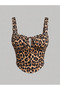 Leopard Printed Strappy Crop Top, Lace-Up Corset-Style Cropped Top, Plunging Neckline Leopard Printed Blouse - 4
