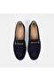Women's Navy Blue Metal Gold Buckle Suede Leather Loafer - 6