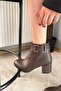 Women's Trendy Brown Square Buckle (6 cm) Heeled Oval Toe Boots - 3