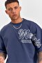 Men's Oversize Indigo T-Shirt with Embroidery Detail Ls-36045 - 3