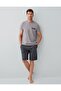 Men's Cotton Gray Short Sleeve, Long Pants/Short Shorts 3-Piece Boxed Pajama Set