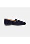 Women's Navy Blue Metal Gold Buckle Suede Leather Loafer - 2