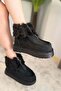 Women's Impera Black Suede Fur Zippered 4 cm Thick Sole Short Boots - 3