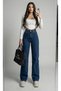 Christina 90's Lycra Women's Dark Blue Super High Waist Loose Leg Denim Loose Palazzo Trousers - 6