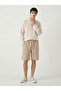 Men's Beige Linen Muslin Shorts 100% Cotton Organic Fabric with Back Pockets