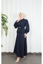 Double Suit with Pleated Skirt and Gathered Detail on the Sleeve Ends, Navy Blue Hnt85861 - 2