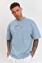 Men's Oversize Crew Neck Blue T-Shirt with Embroidery Detail Ls-36042 - 4