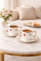 2 Person 4 Piece Porcelain Coffee Cup Set – Gold Detailed, Floral Patterned, Premium Stylish Design - 2