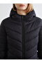Black Hooded Women's Puffer Jacket - 3