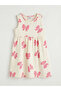 Ecru Crew Neck Bow Printed Girl's Dress