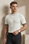 Men's Ribbed Knit T-Shirt White - Embellished Striped Collar, Fit, Summer, Knitted - 5