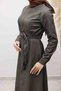 Belted Denim Dress with Stitching Detail Tsd260127 Anthracite - 4
