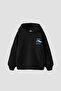 Sally Printed Oversize Unisex Black Hoodie - 2