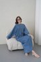 Women's Wide-Fit Long Denim Dress with Bead Embroidery Detail on the Front and Side Buttons - 6