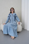 Women's Front Embroidered Beaded Half-Buttoned Loose Fit Long Denim Dress - 6