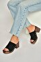 Y996594002 Black Suede Thick Heeled Women's Slippers - 2