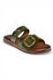 Y390450703 Green Genuine Leather Women's Slippers with Staple Detail - 6