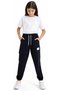 Girl's Navy Blue Color Sweatpants with Elastic Waist and Ankle, Right Leg Cargo Pocket and Embroidery - 3