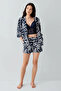 Women's Navy Blue 3-Piece Shorts Bralet Dressing Gown Set (Arnetta 3568) - 3