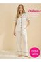 Women's White Masculine Front Button Shirt Collar 100% Cotton Satin Chest Pocketed Short Sleeve Pajama Set