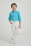 Boys' Turquoise Long Sleeve Shirt White Pants April 23 Show Outfits