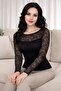 Women's black see-through lace sleeve blouse tank top - 5