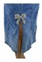 Plus Size Women's Cotton Slit Skirt with Stone Pearl Detail and Elastic Waist, Midi Length - 2