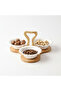 3PCS Porcelain Serving Bowls w Bamboo Stand – 15cm White Snack & Condiment Set for Daily Use