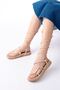 Zri̇n-1001-1001 Premium Beige Ankle Lace-Up Women's Sandals - 3