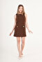 Coffee Mini Dress with Pocket Button Accessories - 2
