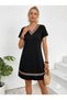 Women's Short Sleeve V-Neck Ethnic Stripe Detailed Viscose Dress - 3
