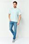 Men Crew Neck Short Sleeve Brand Logo T-Shirt, Light Blue - 2