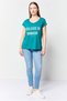 Women Crew Neck Short Sleeve Graphic Print Top, Teal Green - 2