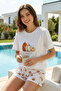 Women's Short Sleeve Suprem Fabric Shorts Pajama Set 90782-3325 White02 - 2