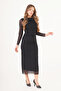 Black Midi Dress with Transparent Sleeves and Draped Tulle