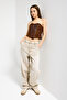 Women's Brown W5 Crop Strapless Special Design Bustier with Bird's Eye and Lace Detail - 5