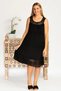 Women's Italian Black Round Neck Lace Detailed Lined Sleeveless Strappy Midi Dress - 2