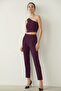 Mürdüm Strapless Design Collar Blouse and Pants Set - 8003 - 3